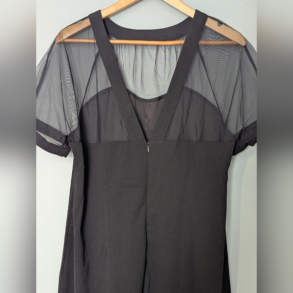 BloomChic Illusion Yoke Crepe Sheath Black Dress Gothic Chic LBD Cocktail - Picture 5 of 10